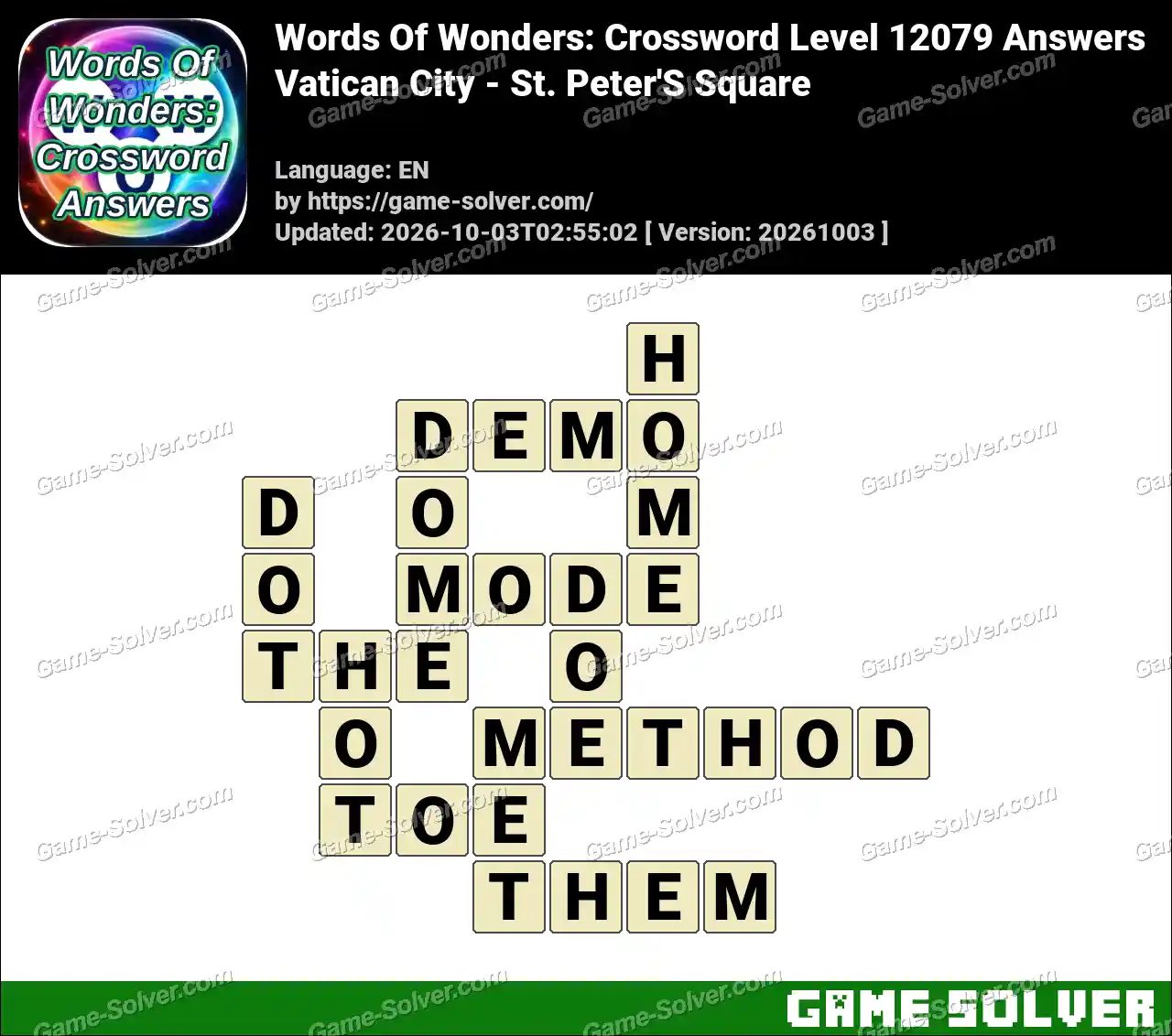 Words Of Wonders: Crossword Level 12079 Answers – Vatican City – St. Peter’S Square